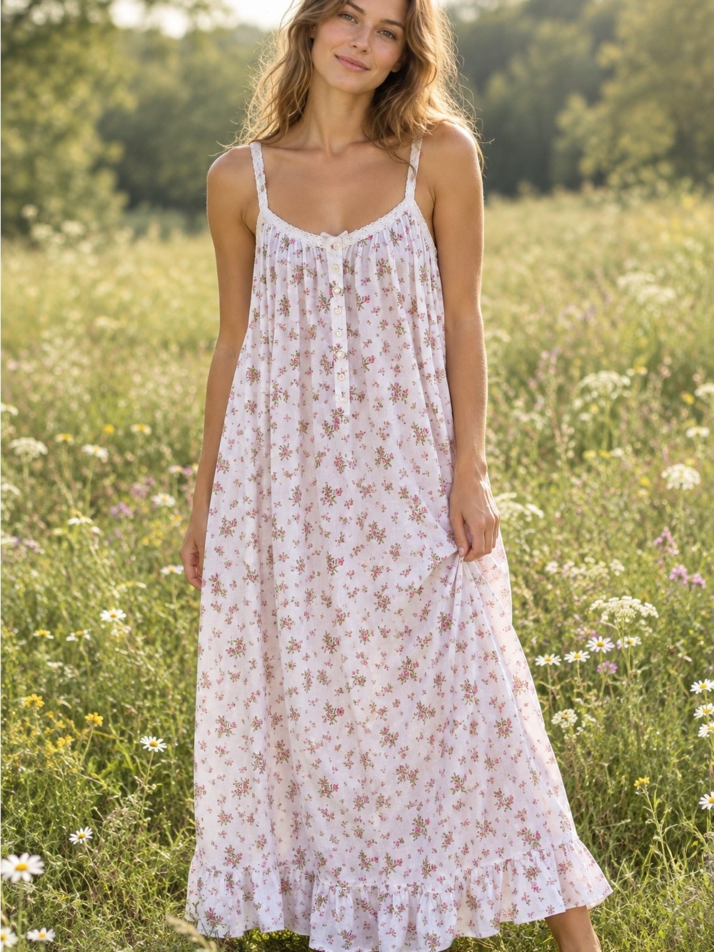 Victoria’s Secret Floral Cotton Nightgown Y2K Romantic Cottagecore Ruffle Size L